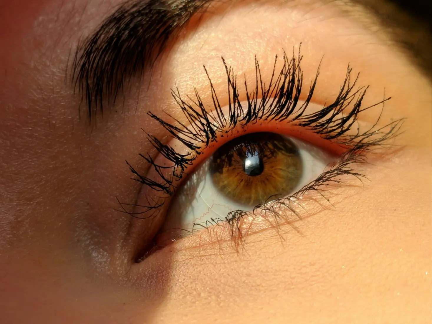 Close-up of an amber eye with lifted natural lashes